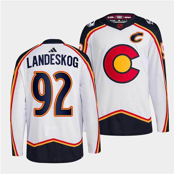 Men%27s Colorado Avalanche #92 Gabriel Landeskog White 2022-23 Reverse Retro Stitched Jersey Dzhi->blue jackets->NHL Jersey